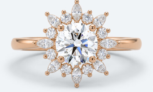 Round Cut Halo Lab Diamond Ring Starburst Engagement Rings