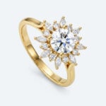 Round Cut Lab Grown Diamond Vintage Sunburst Halo 4-Prong Engagement Ring in Rose Gold (5)