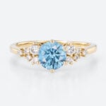 Round Lab Blue Diamond Rings 1ct Fancy Blue Cluster 6-Prong Ring in Yellow Gold