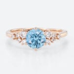 Round Lab Blue Diamond Rings 1ct Fancy Blue Cluster 6-Prong Ring in Rose Gold