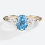 Yellow Gold 1.5 Carat Oval Diamond Ring Blue Lab Grown Diamonds Cluster Rings