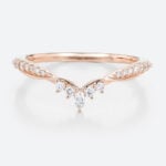 0.17ctw Marquise & Round Cut Lab Grown Diamond Curved Wedding Band Graceful Arc Stacking Ring in Rose Gold
