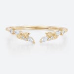 Diamonds Open Wedding Band Botanical Bridal Ring in yellow Gold