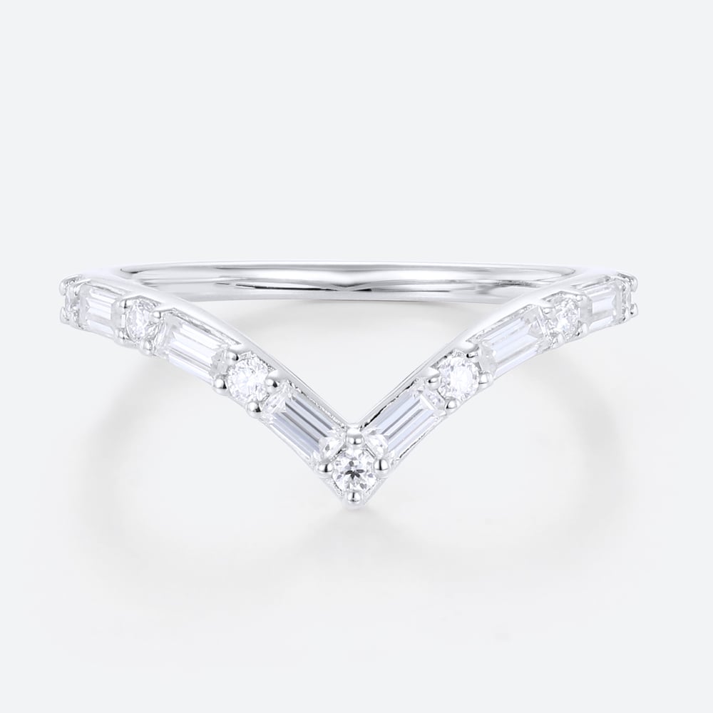 V Shaped Ring Lab Grown Diamonds Unique Curved Wedding Band