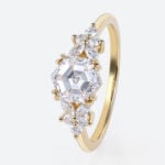 1ct Hexagon Cut Lab Diamond Ring Modern Cluster Double Claw Engagement Ring in Yellow Gold