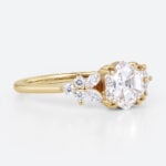 1ct Hexagon Cut Lab Diamond Ring Modern Cluster Double Claw Engagement Ring in Yellow Gold