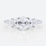 1ct Hexagon Cut Lab Diamond Ring Modern Cluster Double Claw Engagement Ring in White Gold