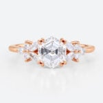 1ct Hexagon Cut Lab Diamond Ring Modern Cluster Double Claw Engagement Ring in Rose Gold