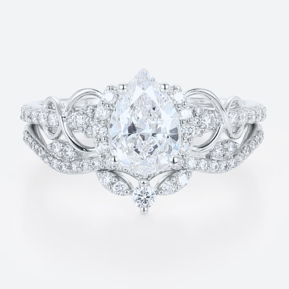 1ct Colorless VS+ Pear Cut Lab Grown Diamond Vintage Cluster Infinity 4-Prong Bridal Ring Set in Rose Gold (2)