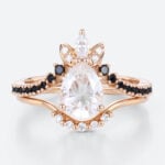 Pear Cut Engagement Ring Set 1.5 Carat Lab Grown Diamond with Black Onyx Ring