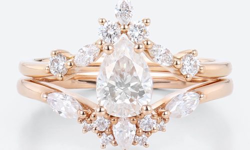 Pear Shaped Diamond Engagement Ring Lab Diamond Gold Rings Set
