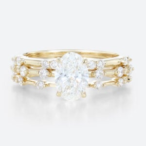 Engagement and Wedding Ring Set 1 Ct Lab Grown Diamond Band in Yellow Gold