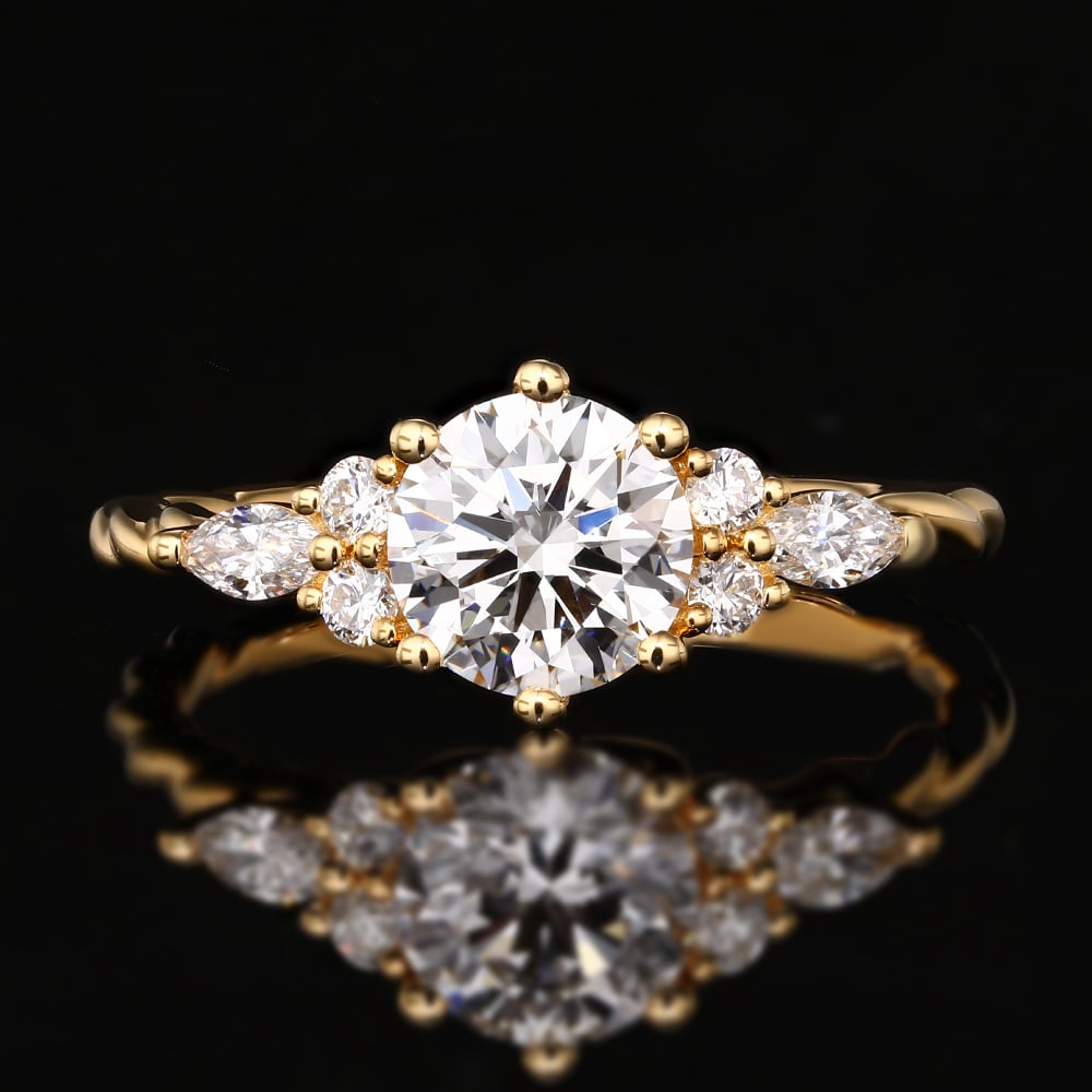 Yellow Gold Ring Engagement Round Cut Lab Diamond Rings