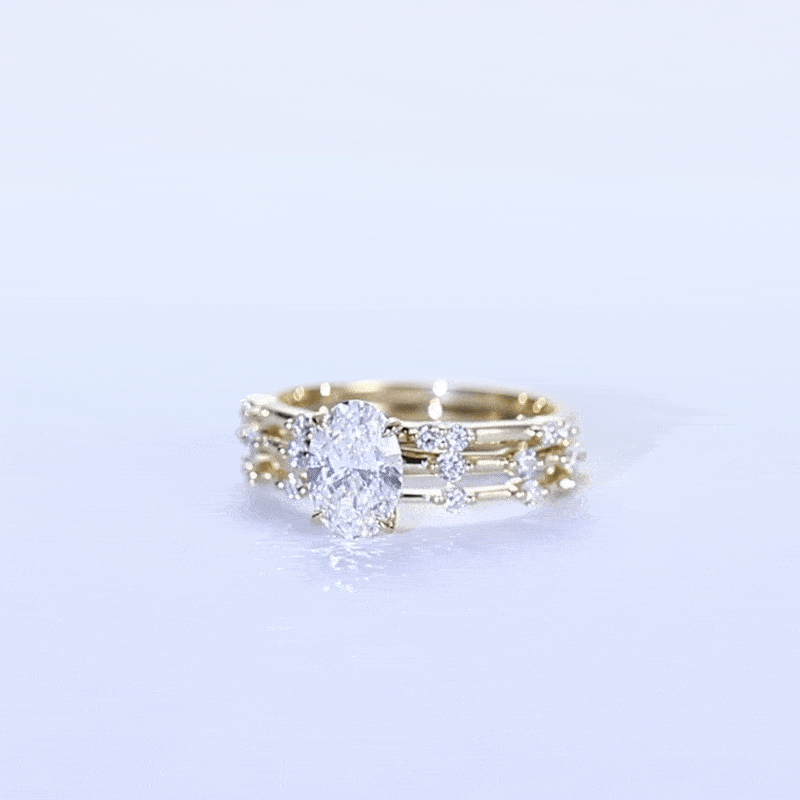 Engagement and Wedding Ring Set 1 Ct Lab Grown Diamond Band in Yellow Gold