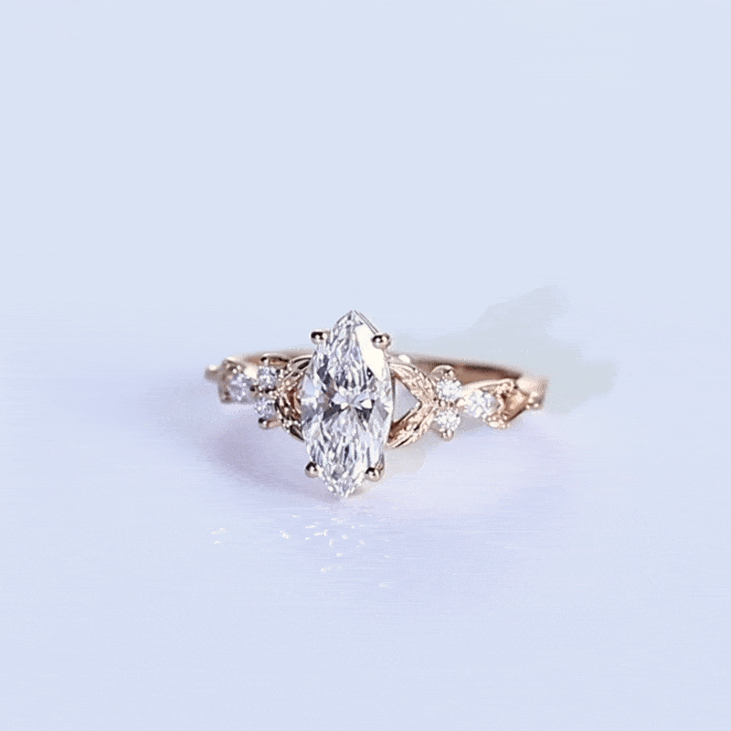 Marquise Cut Lab Grown Diamond Vintage Engagement Ring Vine Bridal Ring in rose gold