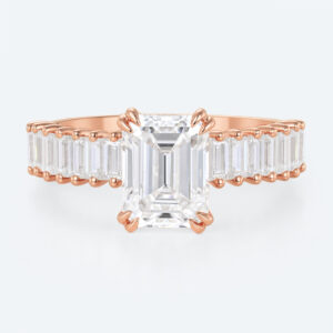 Rose Gold Emerald Cut Wedding Rings 3 Carat Lab Grown Diamond Ring