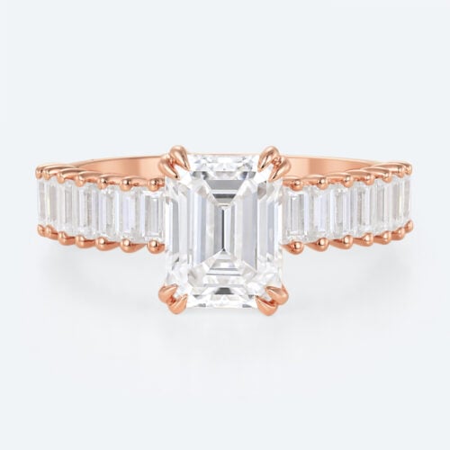 Rose Gold Emerald Cut Wedding Rings 3 Carat Lab Grown Diamond Ring