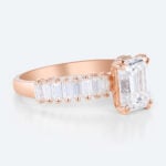 Emerald Cut Lab Grown Diamond Modern Architectural Double Claw Engagement Ring Wide Band (3)