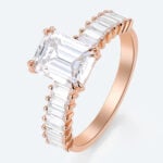 Emerald Cut Lab Grown Diamond Modern Architectural Double Claw Engagement Ring Wide Band (3)