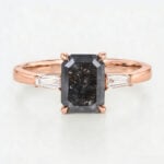 Emerald Cut Salt and Pepper Diamond Rose Gold Proposal Ring