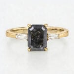 Emerald Cut Salt and Pepper Diamond Yellow Gold Proposal Ring
