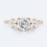 1ct Hexagon Cut Lab Diamond Ring Modern Cluster Double Claw Engagement Ring in Yellow Gold