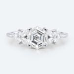 1ct Hexagon Cut Lab Diamond Ring Modern Cluster Double Claw Engagement Ring in White Gold