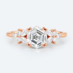 1ct Hexagon Cut Lab Diamond Ring Modern Cluster Double Claw Engagement Ring in Rose Gold
