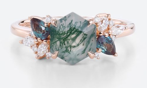 Multi Gemstone Ring Moss Agate Engagement Nature Inspired Jewelry Rings