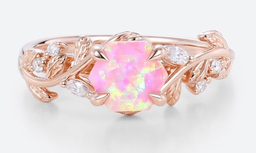 Pink and Opal Ring​ Engagement Ring Rose Gold Nature Rings Inspired