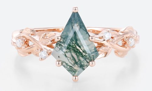 Kite Shaped Engagement Ring Women's Moss Agate Vintage Rings