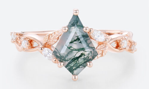 Engagement Rings Moss Agate Rose Gold Promise Rings Unique Rings