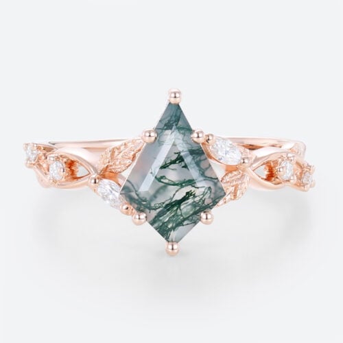 Engagement Rings Moss Agate Rose Gold Promise Rings Unique Rings