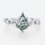 Engagement Rings Moss Agate White Gold Promise Rings Unique Rings