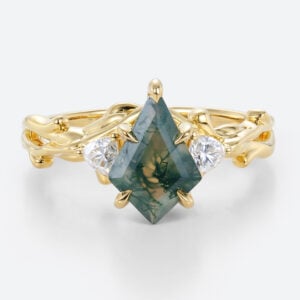 14k Yellow Gold Ring Moss Agate Jewelry Nature Inspired Gold Rings