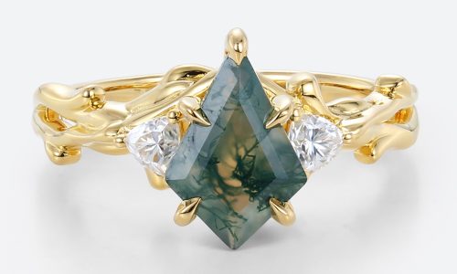 14k Yellow Gold Ring Moss Agate Jewelry Nature Inspired Gold Rings