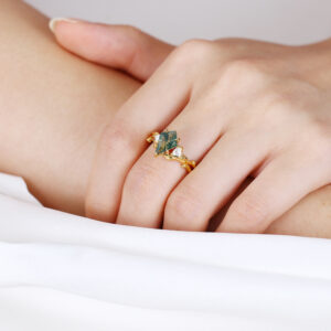 14k Yellow Gold Ring Moss Agate Jewelry Nature Inspired Gold Rings