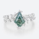 Agate Moss Engagement Kite Cut Nature Inspired Rings