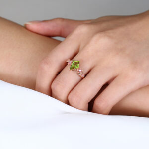 Peridot Ring​ Flower Ring Nature Inspired Pink Sapphire Ring