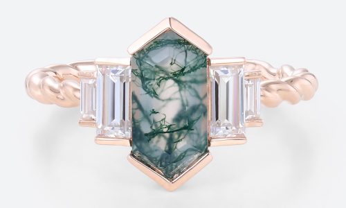 Antique Moss Agate Ring Twisted Engagement Rings Nature Inspired