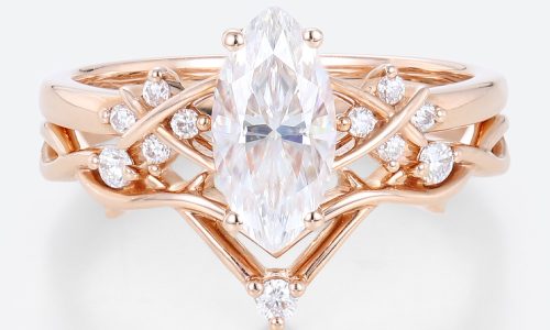 Rose Gold Wedding Ring Sets 1ct Lab Grown Diamond Kite Cut Rings