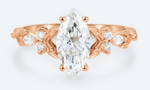 Marquise Cut Lab Grown Diamond Vintage Engagement Ring Vine Bridal Ring in rose gold