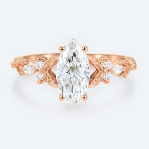 Marquise Cut Lab Grown Diamond Vintage Engagement Ring Vine Bridal Ring in rose gold