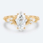 Marquise Cut Lab Grown Diamond Vintage Engagement Ring Vine Bridal Ring in yellow gold