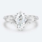 Marquise Cut Lab Grown Diamond Vintage Engagement Ring Vine Bridal Ring in white gold