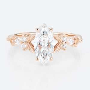 Marquise Cut Lab Grown Diamond Vintage Engagement Ring Vine Bridal Ring in rose gold