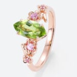 Gold Marquise Ring Vintage Green Sapphire Ring 14k Rose Gold Ring
