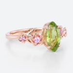 Gold Marquise Ring Vintage Green Sapphire Ring 14k Rose Gold Ring