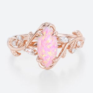 Opal Ring Pink Leaf Nature Inspired Engagement Rings Rose Gold