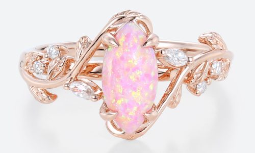 Opal Ring Pink Leaf Nature Inspired Engagement Rings Rose Gold
